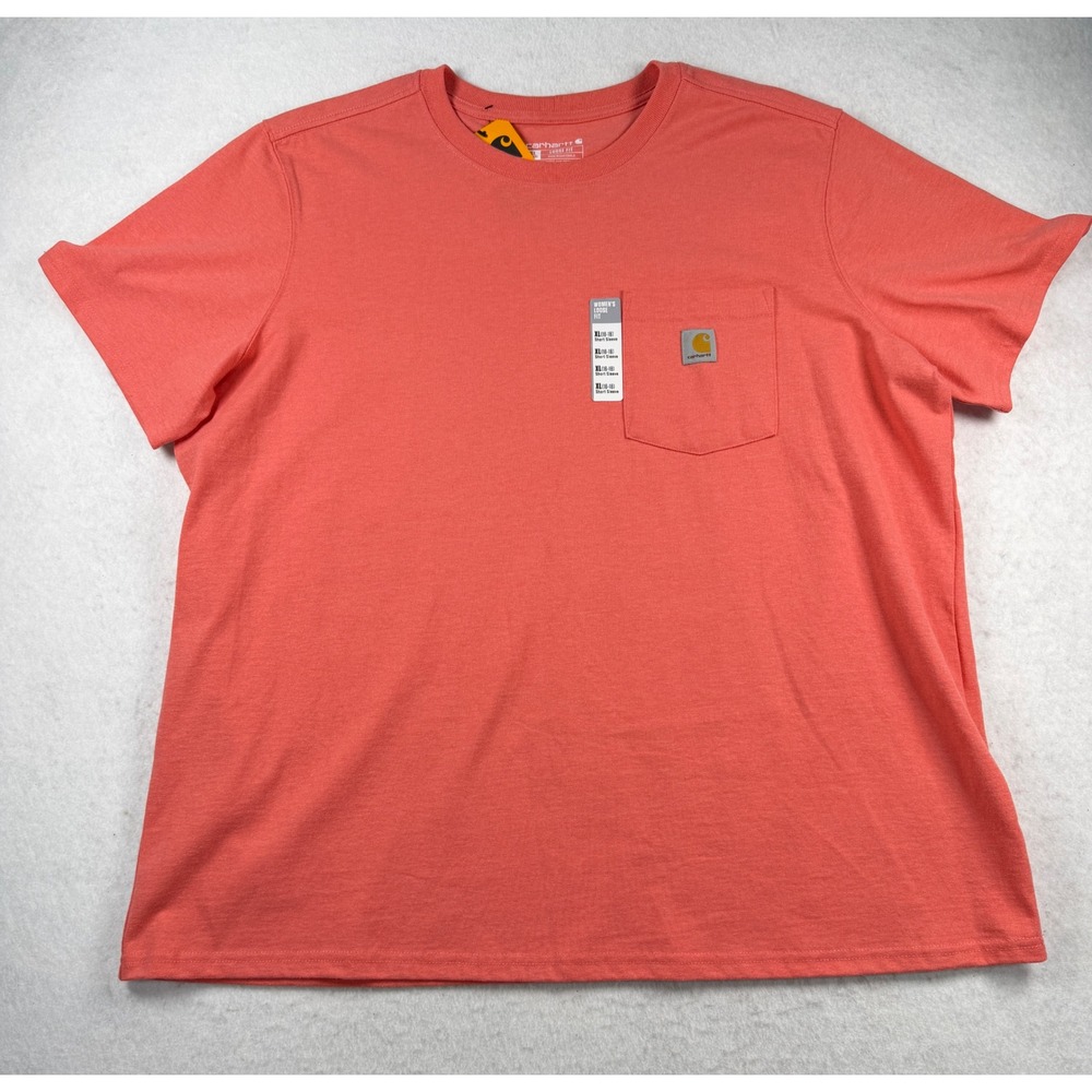 Carhartt Women XL K87 Loose Fit Pocket T-Shirt Coral Heather Workwear NWT